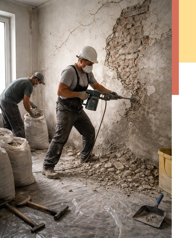 Демонтаж штукатурки со стен в Советской Гавани от 7480 руб/м² — быстро и недорого | ОТДЕЛОЧНИК-Свс