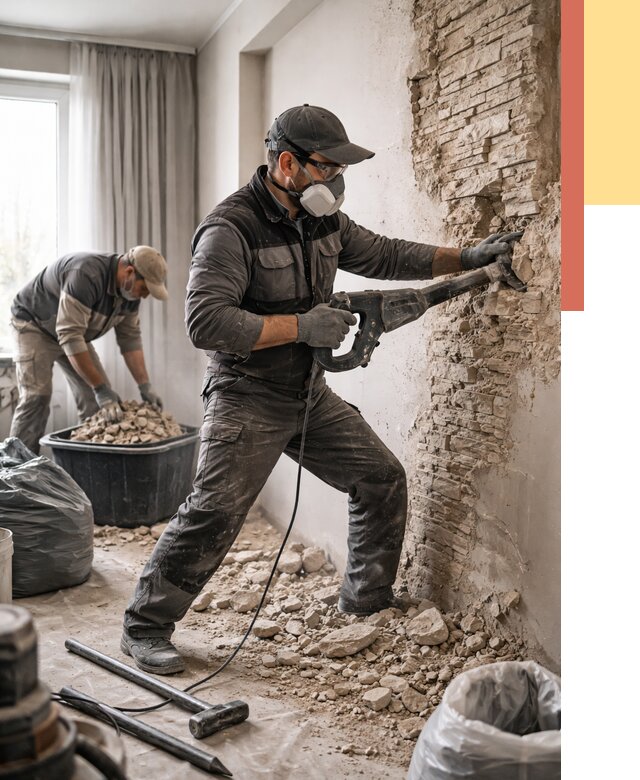 Демонтаж декоративного камня в Советской Гавани от 1506 руб/м² — быстро и недорого | ОТДЕЛОЧНИК-Свс