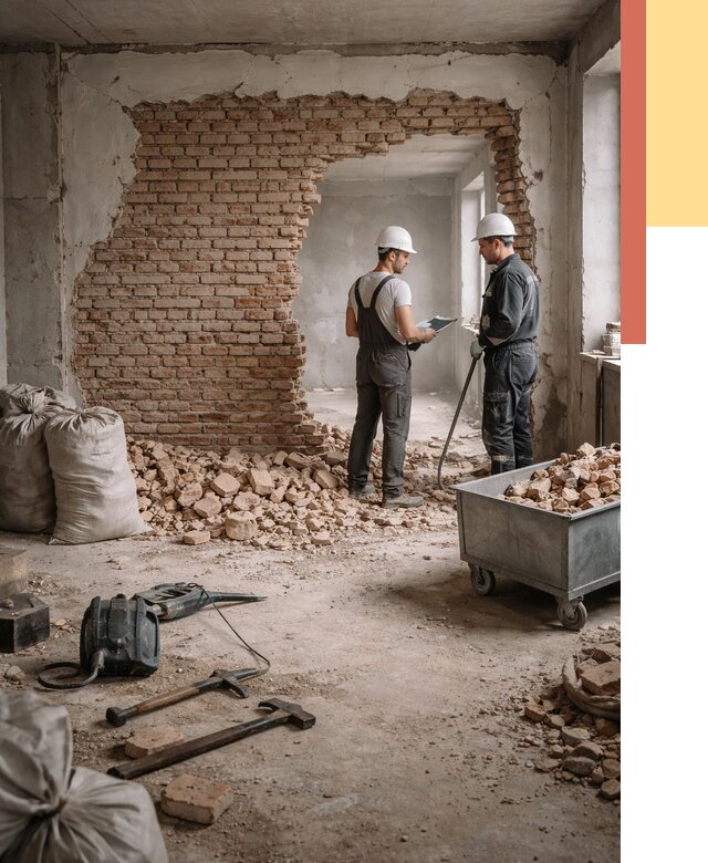 Демонтаж кирпичных стен в Советской Гавани от 4363 руб. — быстро, недорого, под ключ | ОТДЕЛОЧНИК-Свс