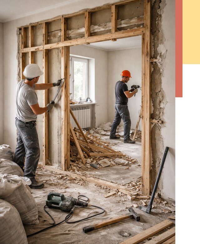 Демонтаж деревянных перегородок в Советской Гавани от 3324 руб. — быстро и недорого | ОТДЕЛОЧНИК-Свс