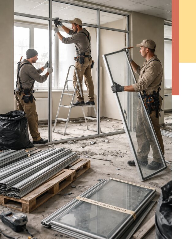 Демонтаж алюминиевых перегородок в Советской Гавани от 4363 руб. — быстро и недорого | ОТДЕЛОЧНИК-Свс