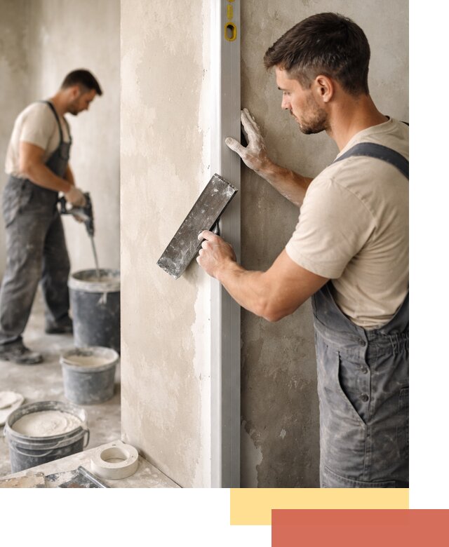 Выведение углов стен в Советской Гавани: монтаж и оштукатуривание