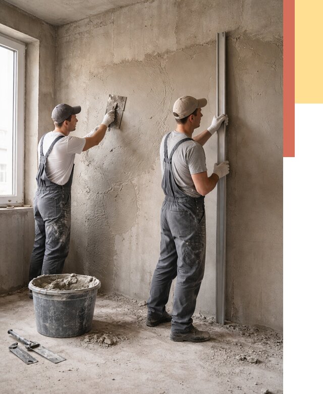 Штукатурка бетонных стен в Советской Гавани от 4675 руб/м² — качественно и быстро | ОТДЕЛОЧНИК-Свс