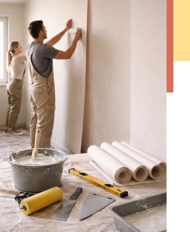 Поклейка бумажных обоев в Советской Гавани от 5714 руб./м2 — быстро и недорого | ОТДЕЛОЧНИК-Свс