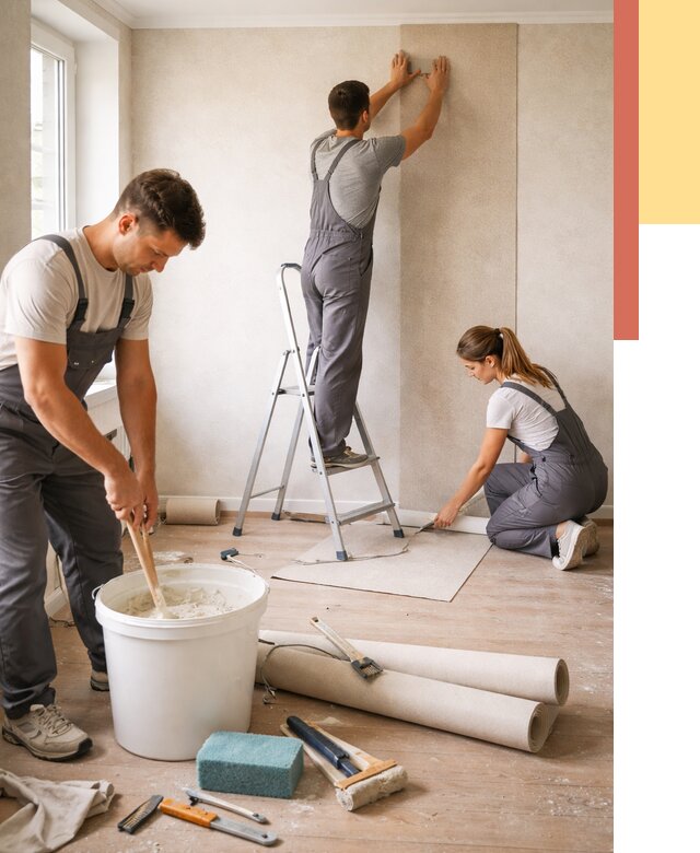 Оклейка стен обоями в Советской Гавани от 3636 руб/м2 — быстро и недорого | ОТДЕЛОЧНИК-Свс