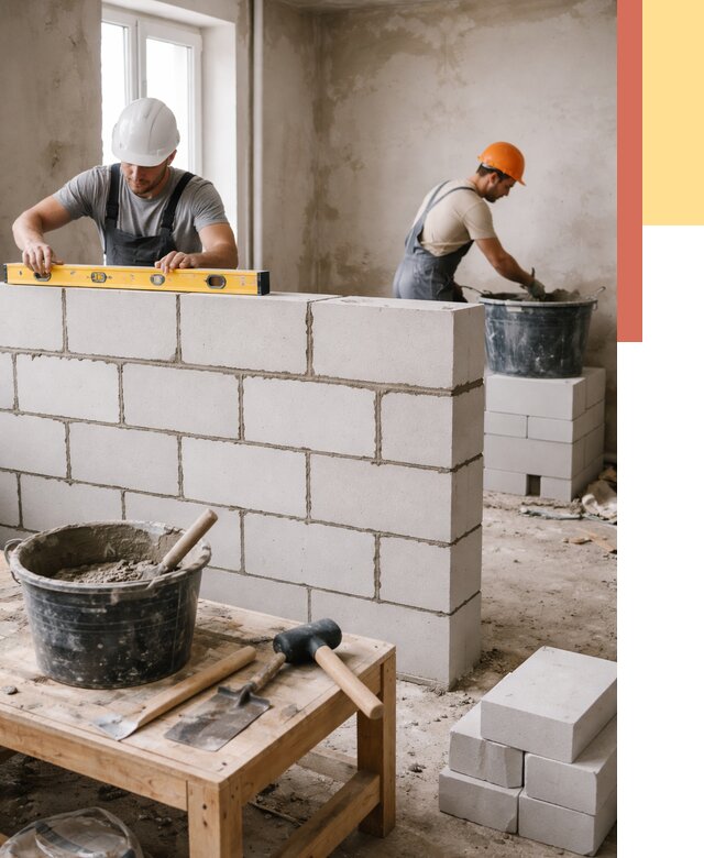 Кладка перегородок из газобетона в Советской Гавани от 3324 руб. под ключ | ОТДЕЛОЧНИК-Свс