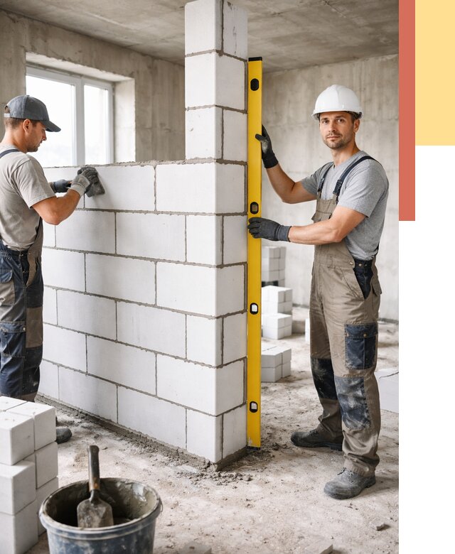 Кладка перегородок из пеноблока в Советской Гавани от 1870 руб. под ключ | ОТДЕЛОЧНИК-Свс