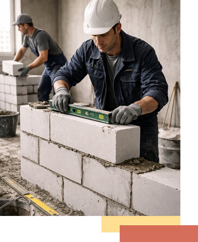 Кладка перегородок из пеноблока под ключ в Советской Гавани