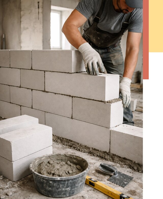 Кладка перегородок из силикатного блока в Советской Гавани от 4156 руб. под ключ | ОТДЕЛОЧНИК-Свс