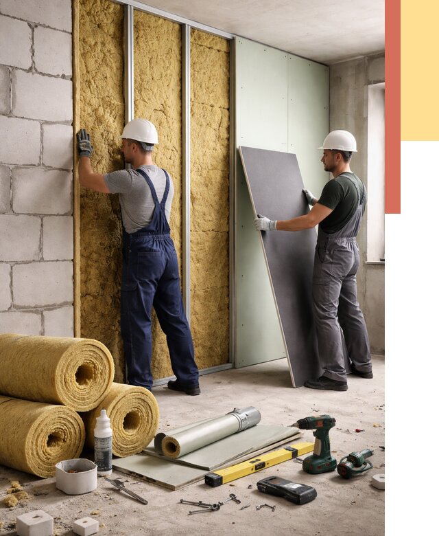 Шумоизоляция перегородок из блоков в Советской Гавани от 1922 руб./м² — быстро и недорого | ОТДЕЛОЧНИК-Свс