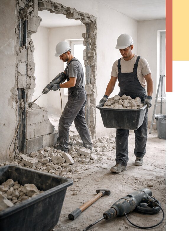 Демонтаж блоковых перегородок в Советской Гавани от 3896 руб. — быстро и недорого | ОТДЕЛОЧНИК-Свс