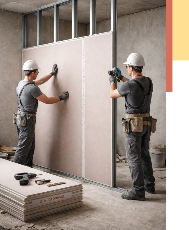Перегородка из огнестойкого гипсокартона в Советской Гавани от 1922 руб. под ключ | ОТДЕЛОЧНИК-Свс
