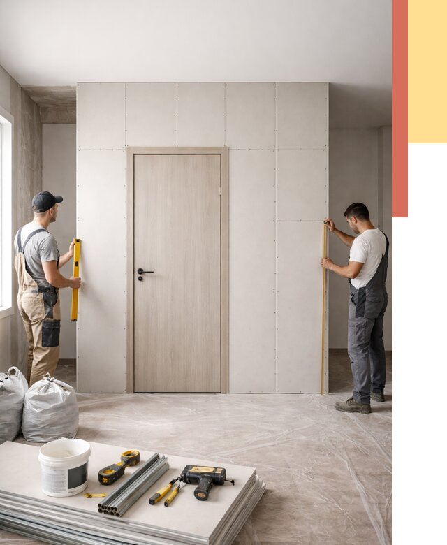 Перегородка из гипсокартона с дверью в Советской Гавани от 4675 руб. под ключ | ОТДЕЛОЧНИК-Свс