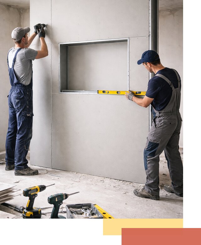 Перегородка из гипсокартона с нишей под декор в Советской Гавани