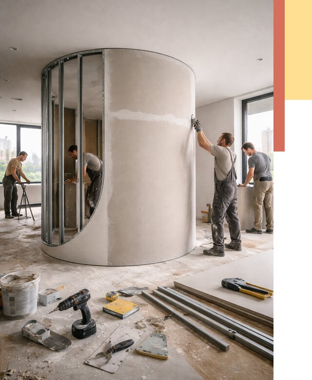 Радиусная перегородка из гипсокартона в Советской Гавани от 3013 руб. под ключ | ОТДЕЛОЧНИК-Свс