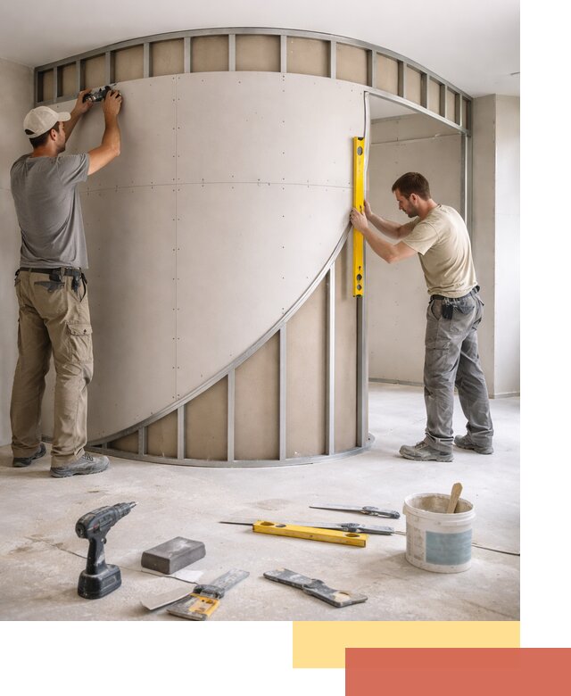 Радиусная перегородка из гипсокартона в Советской Гавани под ключ