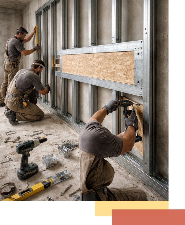 Усиленная перегородка для крепления тяжёлых конструкций в Советской Гавани