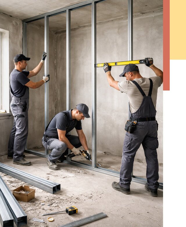 Монтаж каркаса перегородки из профиля в Советской Гавани от 779 руб. | ОТДЕЛОЧНИК-Свс