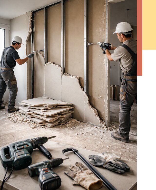 Демонтаж перегородки из гипсокартона в Советской Гавани от 1247 руб. быстро и недорого | ОТДЕЛОЧНИК-Свс