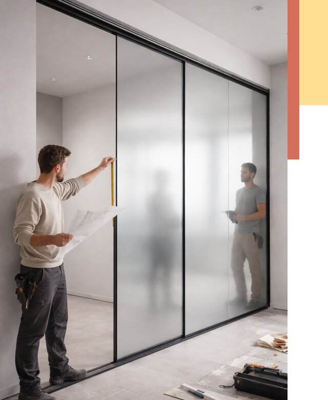 Матовые стеклянные перегородки в Советской Гавани от 8831 руб. — монтаж и установка | ОТДЕЛОЧНИК-Свс