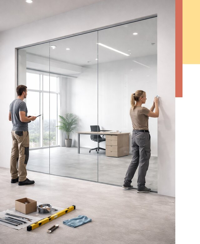 Перегородки из закаленного стекла в Советской Гавани от 9870 руб. под ключ | ОТДЕЛОЧНИК-Свс