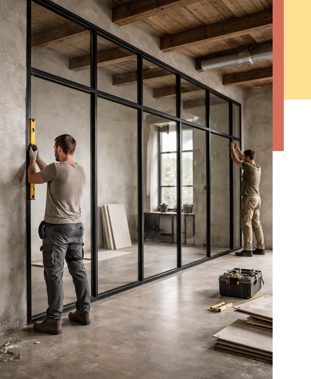 Стеклянные перегородки лофт в Советской Гавани от 10908 руб. под ключ | ОТДЕЛОЧНИК-Свс