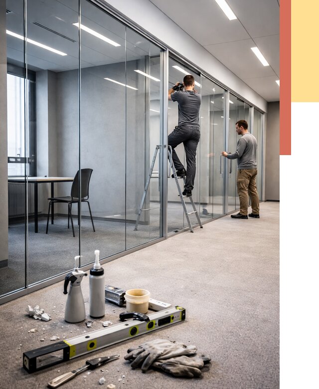 Стеклянные офисные перегородки в Советской Гавани от 8831 руб. — монтаж и установка | ОТДЕЛОЧНИК-Свс