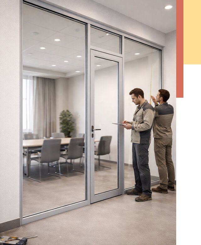 Установка и монтаж алюминиевых перегородок со стеклом в Советской Гавани от 8519 руб. | ОТДЕЛОЧНИК-Свс