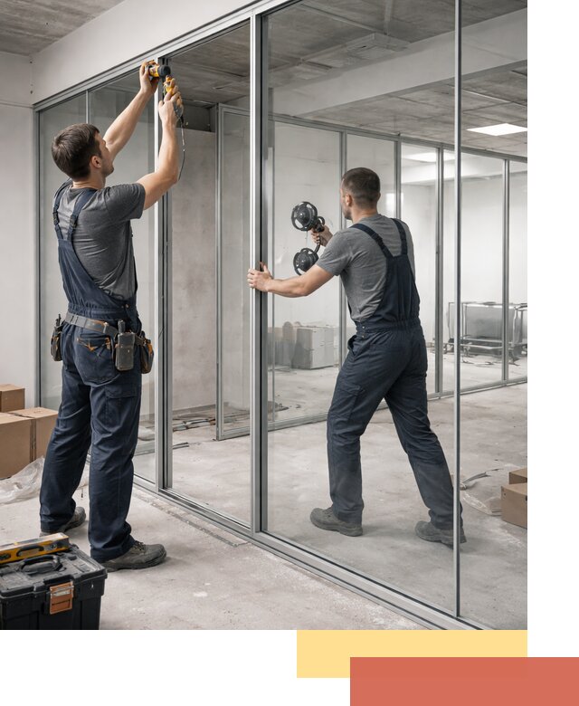 Алюминиевые перегородки со стеклом в Советской Гавани — изготовление и монтаж