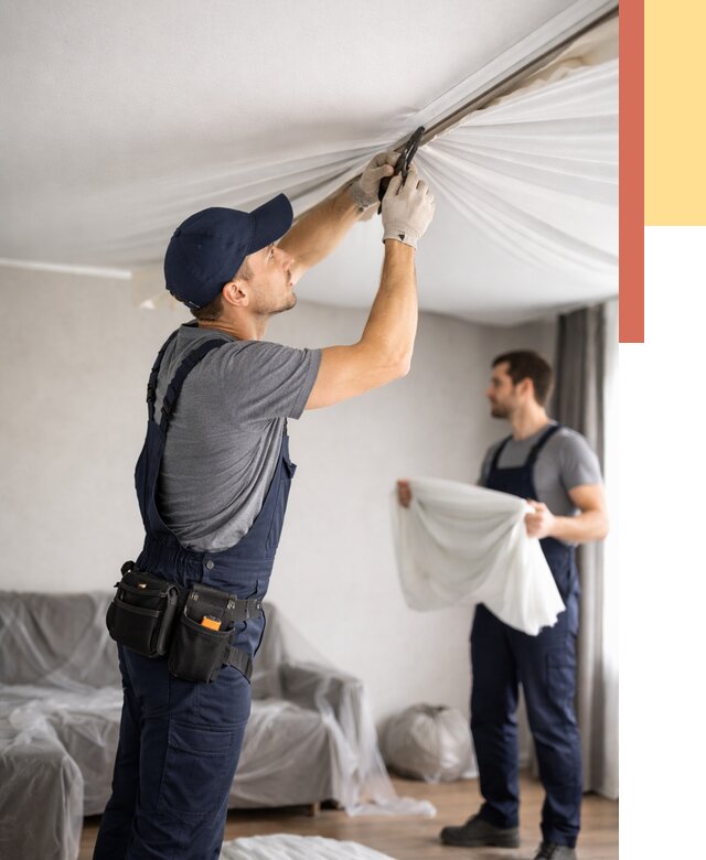 Демонтаж натяжного потолка в Советской Гавани от 4675 руб. — снятие и разбор под ключ | ОТДЕЛОЧНИК-Свс