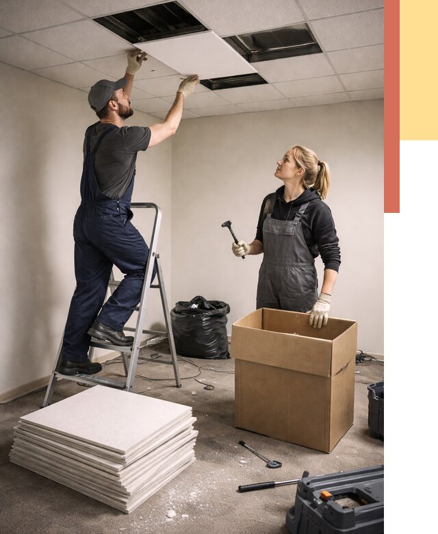 Демонтаж потолочной плитки в Советской Гавани от 4675 руб. быстро и недорого | ОТДЕЛОЧНИК-Свс