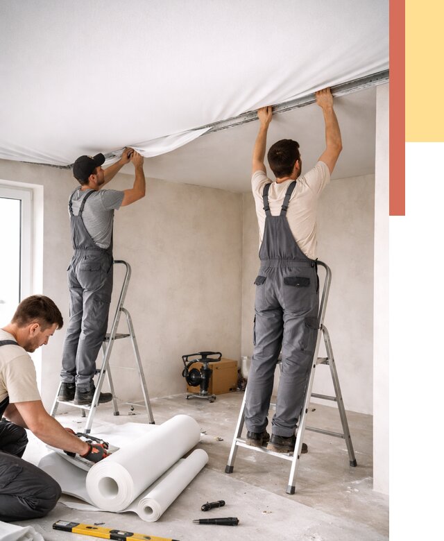 Монтаж тканевого натяжного потолка в Советской Гавани от 3636 руб. под ключ | ОТДЕЛОЧНИК-Свс