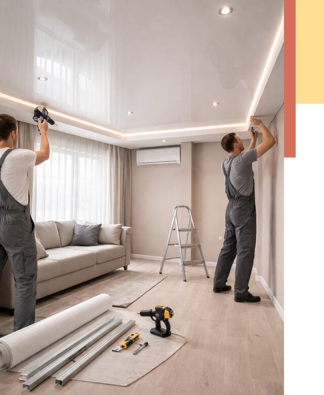 Монтаж глянцевого натяжного потолка в Советской Гавани от 779 руб. под ключ | ОТДЕЛОЧНИК-Свс