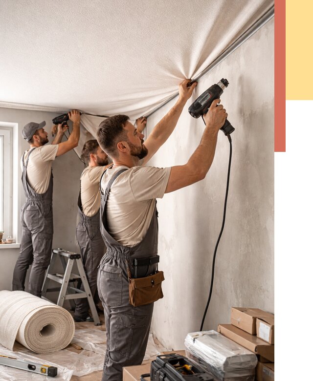 Монтаж фактурного натяжного потолка в Советской Гавани от 779 руб. — ОТДЕЛОЧНИК-Свс