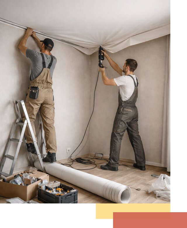 Монтаж цветного натяжного потолка в Советской Гавани за один день