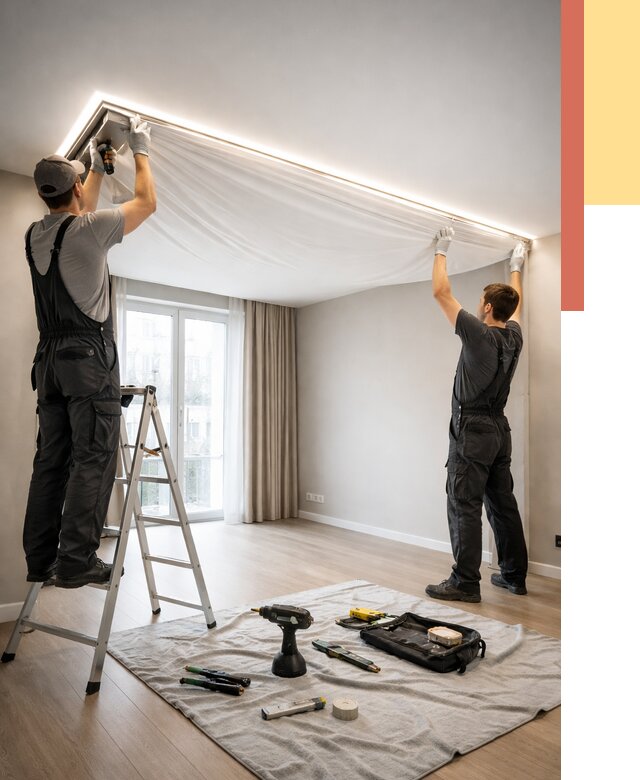 Монтаж парящего натяжного потолка в Советской Гавани от 4675 руб. быстро и недорого | ОТДЕЛОЧНИК-Свс