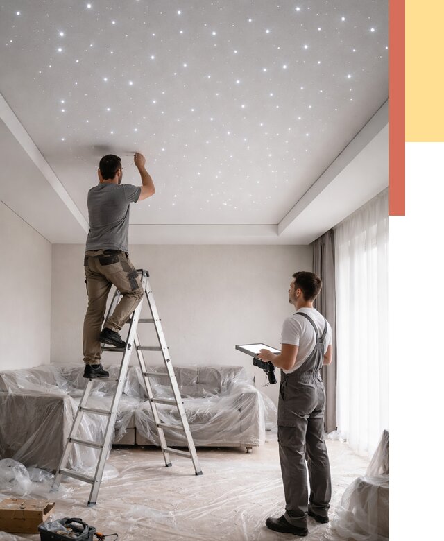 Монтаж натяжного потолка «звездное небо» в Советской Гавани от 6753 руб. | ОТДЕЛОЧНИК-Свс