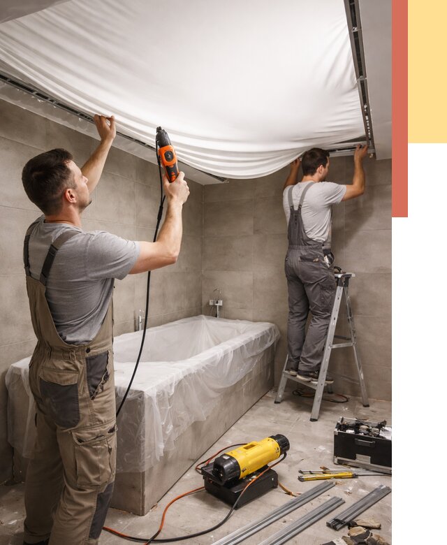 Монтаж натяжного потолка в ванной в Советской Гавани от 1247 руб. под ключ | ОТДЕЛОЧНИК-Свс