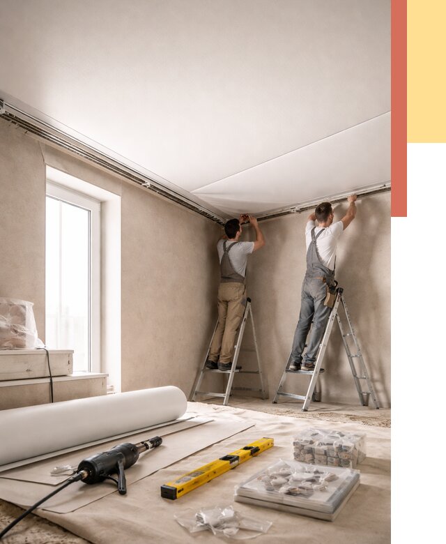 Монтаж натяжного потолка в спальне в Советской Гавани от 3948 руб. под ключ | ОТДЕЛОЧНИК-Свс