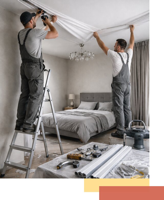 Монтаж натяжного потолка в спальне в Советской Гавани