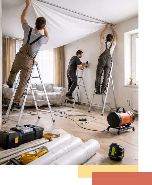 Монтаж натяжного потолка в гостиной в Советской Гавани