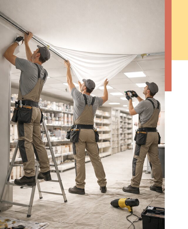 Монтаж натяжного потолка в магазине в Советской Гавани от 4675 руб. быстро и недорого | ОТДЕЛОЧНИК-Свс