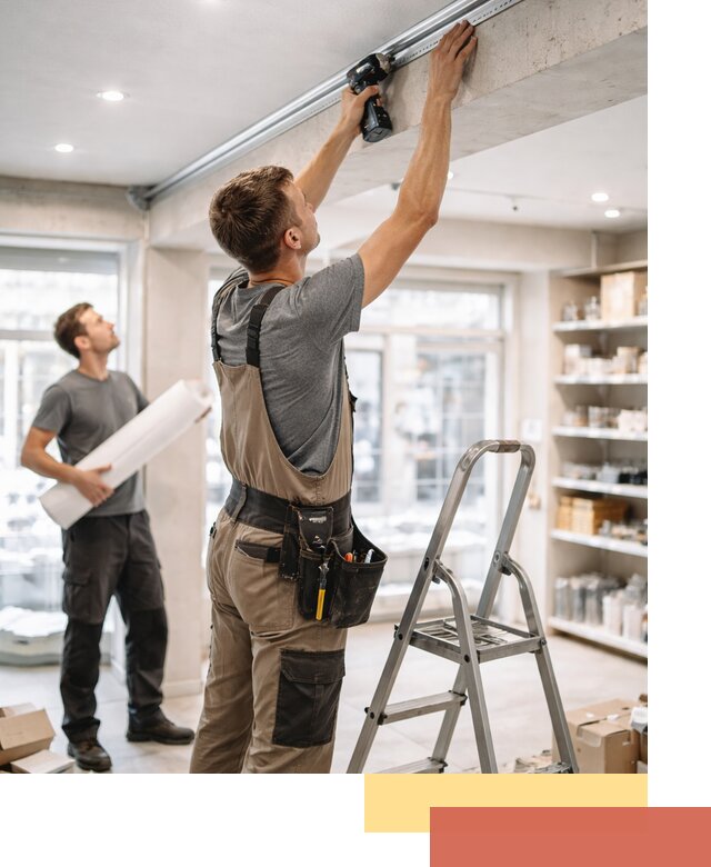 Монтаж натяжных потолков в магазине в Советской Гавани