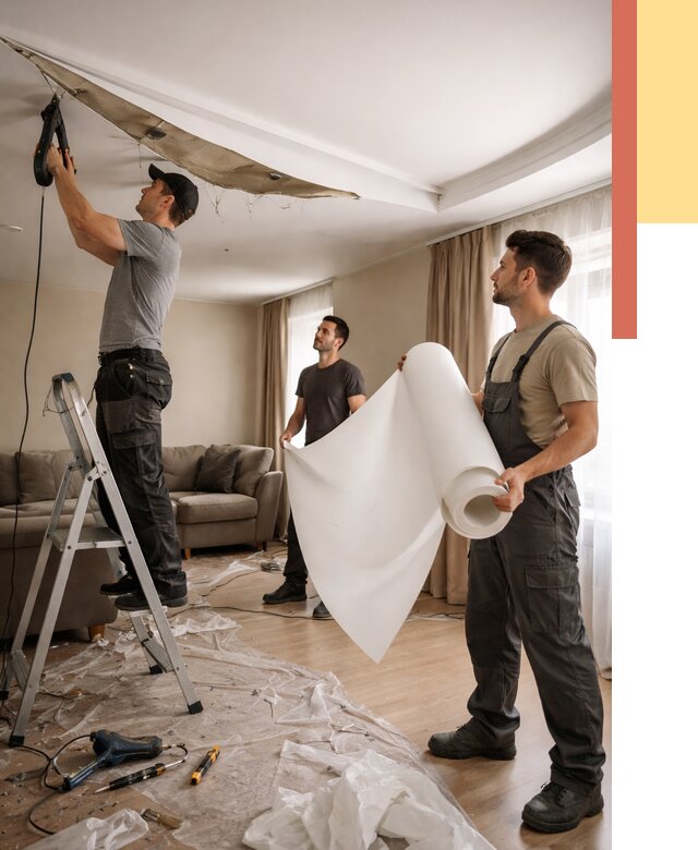 Замена полотна натяжного потолка в Советской Гавани от 9870 руб. быстро и недорого | ОТДЕЛОЧНИК-Свс