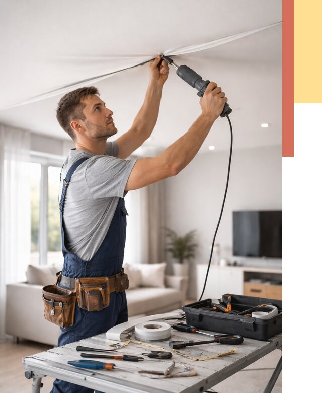 Ремонт натяжных потолков в Советской Гавани от 9870 руб. под ключ — ОТДЕЛОЧНИК-Свс