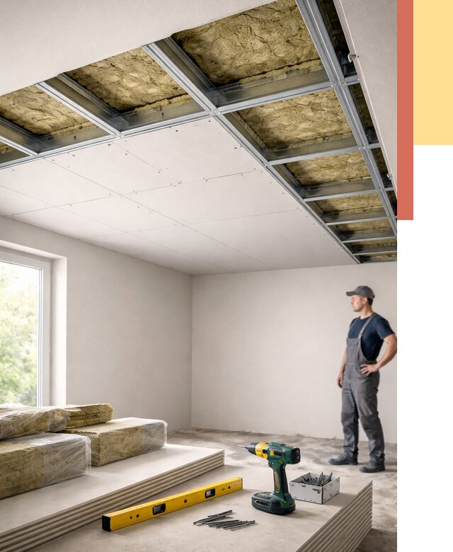 Звукоизоляция потолка ГКЛ в Советской Гавани от 987 руб. — монтаж под ключ | ОТДЕЛОЧНИК-Свс